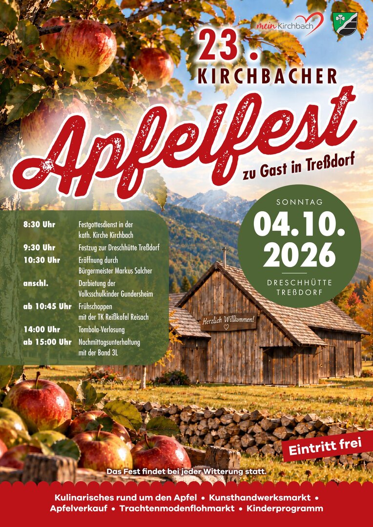 Apfelfest 2026 in Treßdorf mit Programm und freiem Eintritt