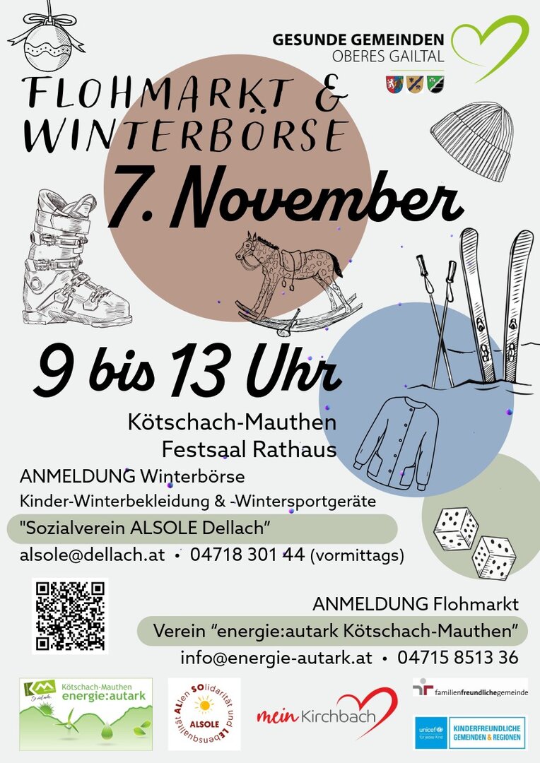 Flohmarkt & Winterbörse Kötschach-Mauthen am 7. November von 9 bis 13 Uhr im Festsaal Rathaus